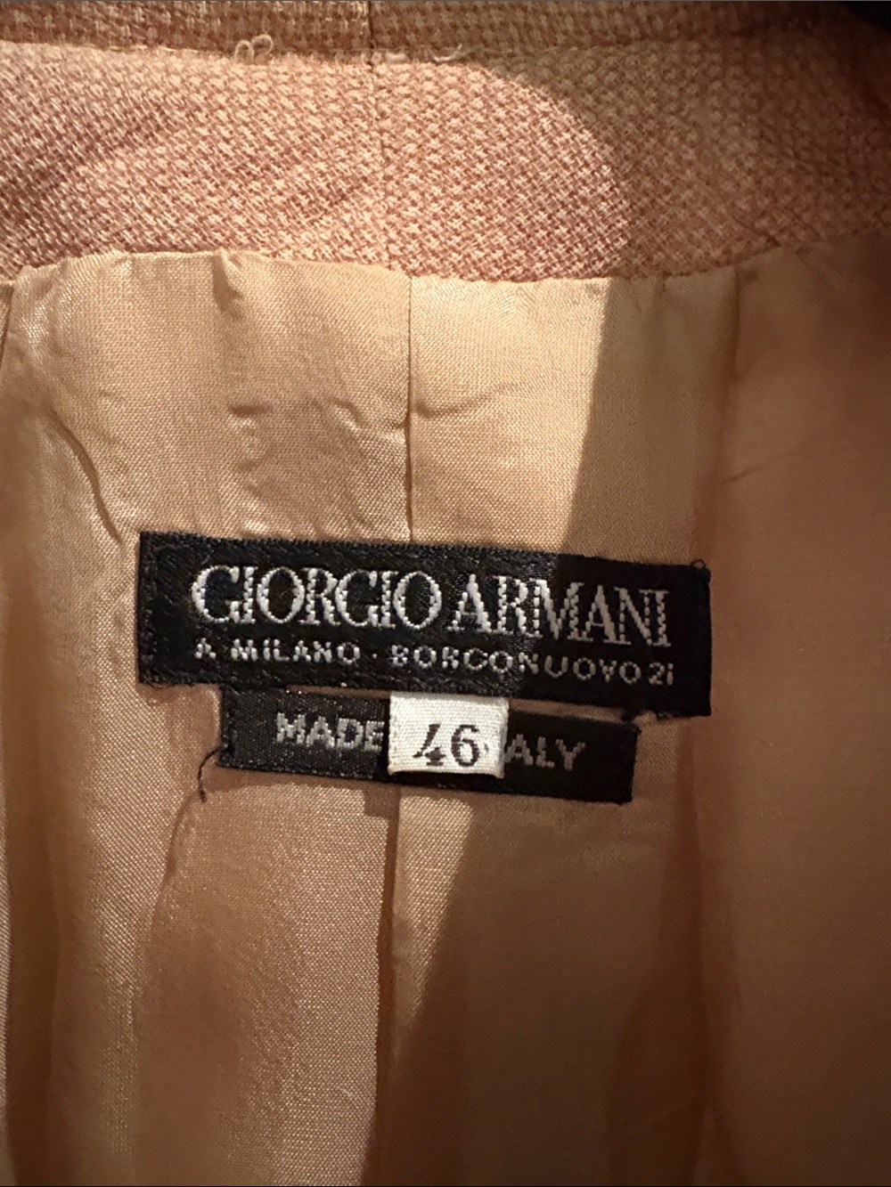 Giorgio Armani Light Pink Collarless Button Blazer